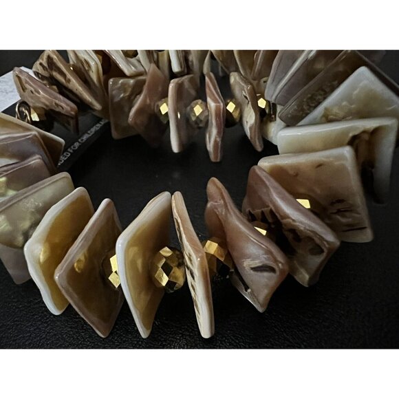 Edge Jumbo Flat Brown Squares Gold HOOP Dangle Drop Earrings - Picture 2 of 7